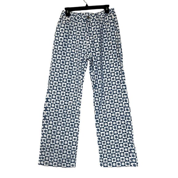 NWT, Unique Vintage Blue & White Checkered Daisy Print Jeans, Size L - Picture 7 of 16